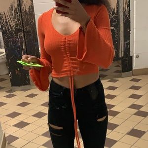 Orange Flare Sleeve Crop Top